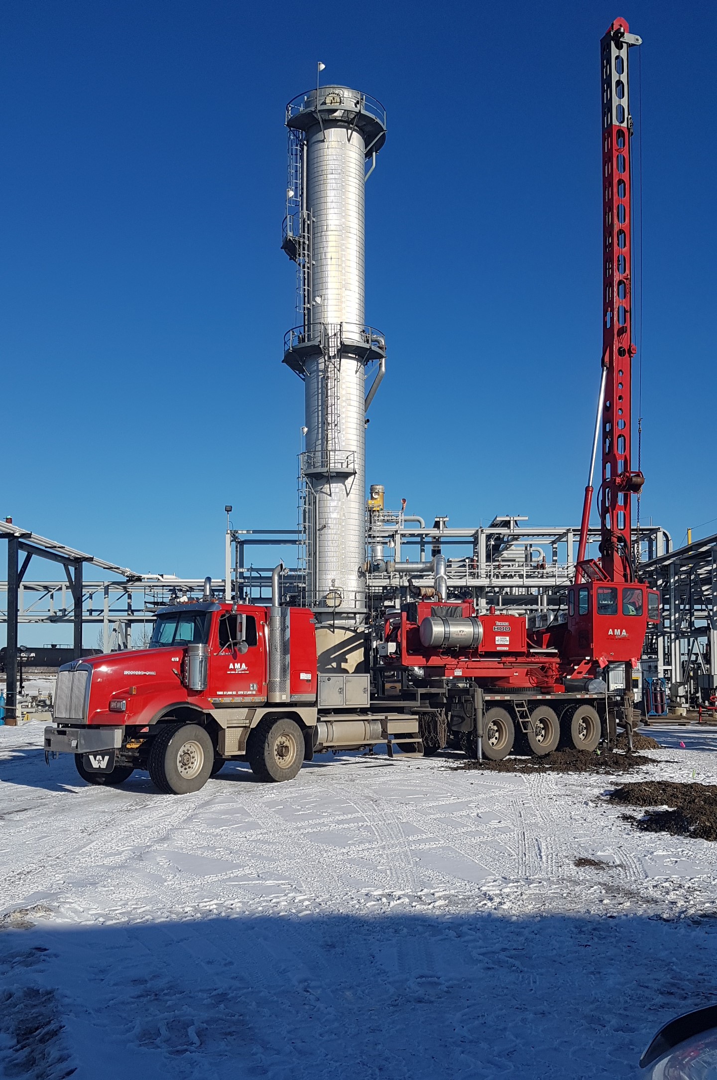 Drilling at construction site in winter