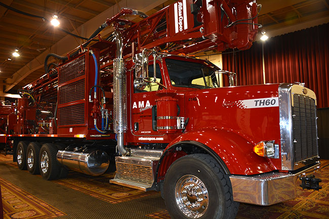 Red drill truck in garage